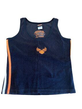 Harley Davidson Y2K Black Tank Top Grand Canyon Terry Cloth Women's Size L